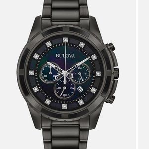 Bulova Men's Watch 98D133 Quartz Chrono Diamond Black Dial Gunmetal PREOWNED